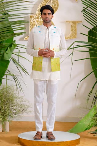 Hand Embroidered Bundi Kurta Set For Kids
