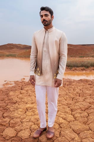 Runit Gupta Ombre Hand Embroidered Bundi Set 