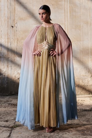 AKHL Gathered Metallic Tulle Kaftan 