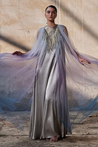 AKHL Metallic Yarn Embroidered Yoke Kaftan 