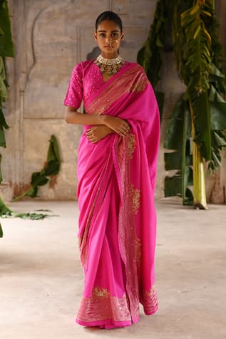 Deep Thee Zardozi Embroidered Bordered Saree With Blouse 