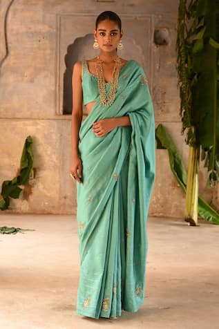 Deep Thee Blossom Zardozi Embroidered Saree With Blouse 