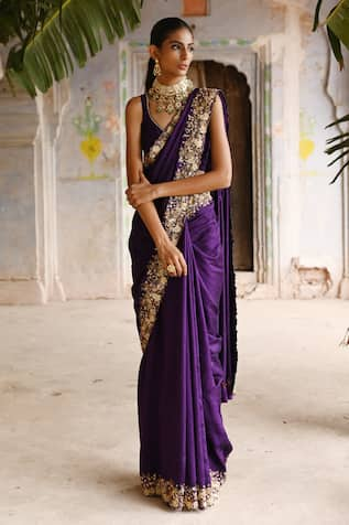 Deep Thee Zari Gardenia Border Embroidered Saree With Blouse 