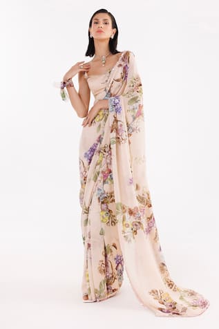 EEKSHA Printed Pre-Draped Saree With Blouse 