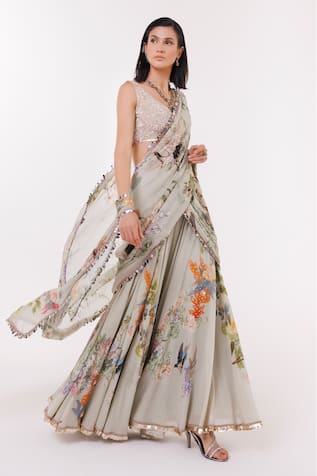 EEKSHA Botanical Print Lehenga Saree With Blouse 