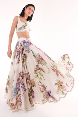 EEKSHA Garden Print Lehenga & Draped Blouse Set 