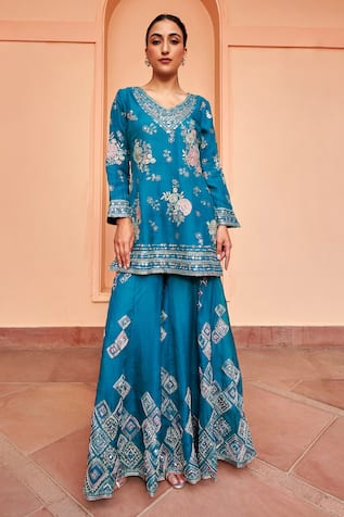 Osaa by Adarsh Botanical Embroidered Kurta Sharara Set 