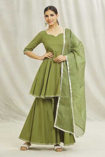 Khwaab By Sanjana Lakhani Cotton Anarkali Set With Leheriya Pattern Dupatta 