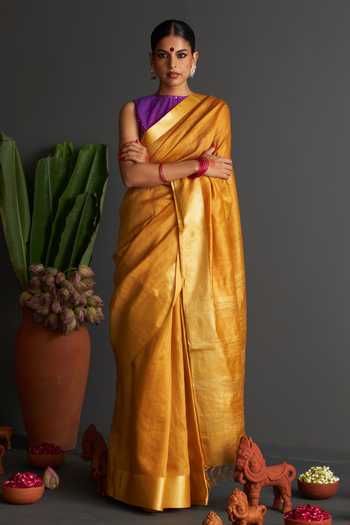 Five Point Five Falguni Checkered Woven Saree With Running Blouse 
