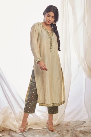 Bo tree Palm Straight Kurta & Silk Cotton Pant 