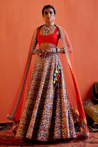 Silver Hand Embroidered Lehenga Set Design by Jade by Monica and Karishma  at Pernia's Pop Up Shop 2024