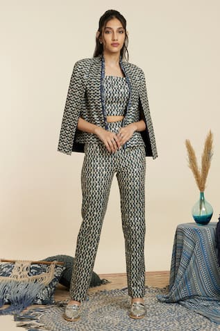 SVA by Sonam & Paras Modi Scallop Print Jacket Pant Set 