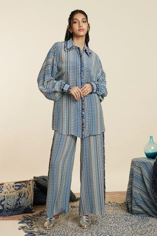 SVA by Sonam & Paras Modi Boho Stripe Print Shirt & Pant Set 