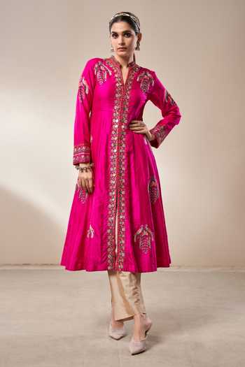 Aditi Somani Thread Embroidered Jacket Anarkali & Pant Set 