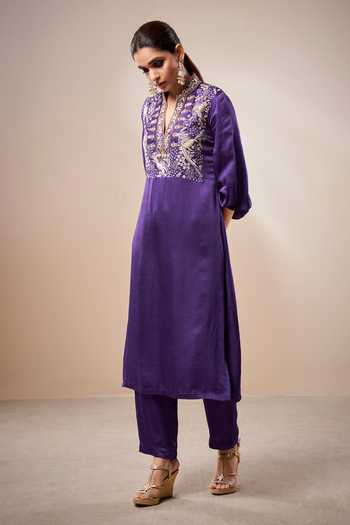 Aditi Somani Cotton Satin Embroidered Kurta & Pant Set 