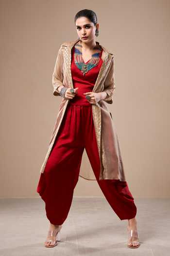 Aditi Somani Solid Top & Dhoti Pant Set With Jacket 