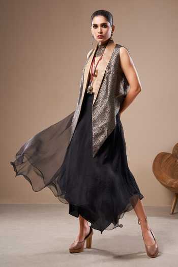 Aditi Somani Floral Woven Jacket Skirt Set 