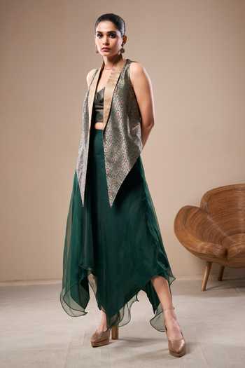 Aditi Somani Flower Woven Jacket Skirt Set 