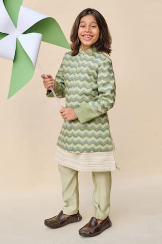Chevron Print Silk Achkan Pyjama Set 