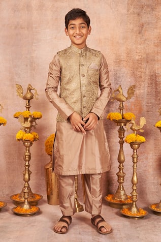 Ajrakh Floral Bundi Jacket & Kurta Set 