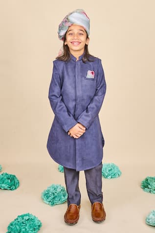 Navy Blue Silk Achkan Set 