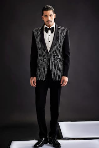 Sarab Khanijou Sequin Maze Embellished Tuxedo & Pant Set 