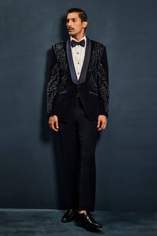 Sarab Khanijou Theo Metallic Galaxy Embellished Tuxedo & Pant Set 