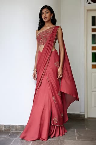 Parshya Bead Border Lehenga Saree With Embroidered Blouse 