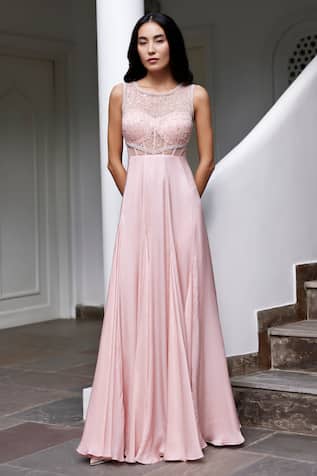 Parshya Embellished Corset Bodice Flared Gown 