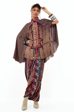 Aseem Kapoor Mariyam Printed Cape Shirt & Draped Trouser Set 