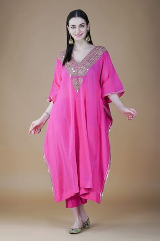 Nazar By Indu Zari Embroidered Kaftan & Pant Set 