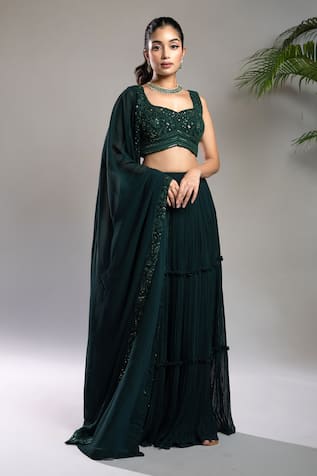 Shahmeen Husain Chikankari Blouse Pleated Skirt Set 