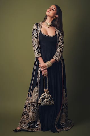 PUNIT BALANA Anarkali With Mirror & Salma Embroidered Jacket 