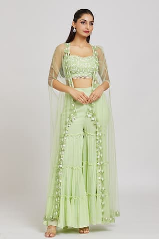 Nitisha Kashyap Official Net Embroidered Cape Gharara Set 