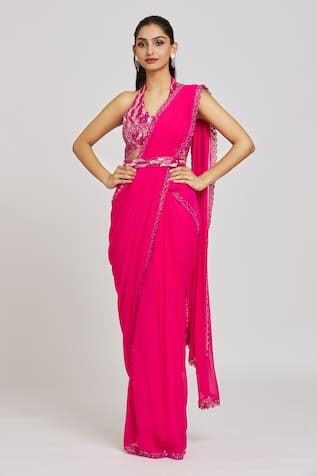 Nitisha Kashyap Official Cutwork Embroidered Saree With Blouse 