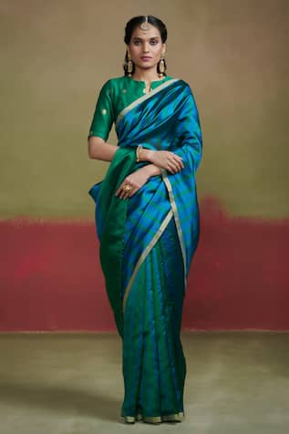 Parrot Green Color Pure Cotton Woven Design Maheshwari Handloom Saree –  BharatSthali