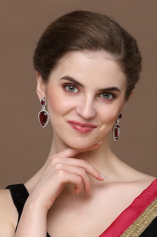 Double Lined Up Stone Encrusted Earrings 