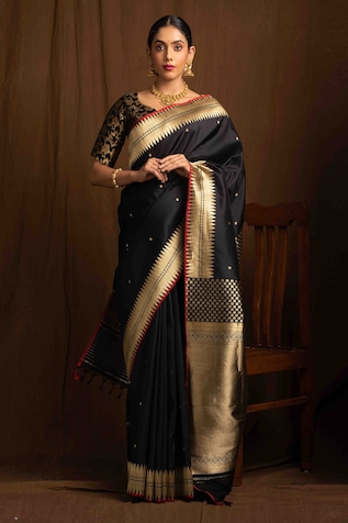 Buy Indian Designer Pure Silk Yellow Saree With Blouse Piece