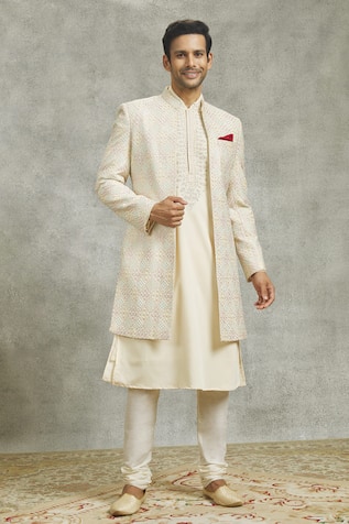 Aariyana Couture Mughal Flora Art Embroidered Sherwani & Kurta Set 