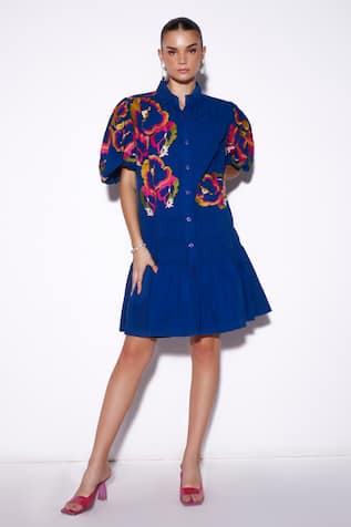 Verb By Pallavi Singhee Floral Thread Embroidered Shirt Dress 