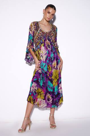 Verb By Pallavi Singhee Abstract Color Splash Print Dress 