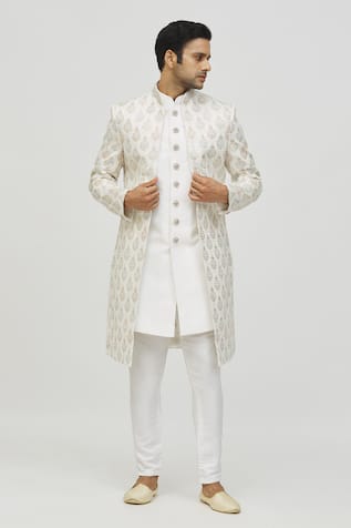 Aryavir Malhotra Mughal Floral Pattern Jacket With Sherwani Set 