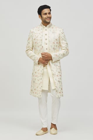 Aryavir Malhotra Floral Pattern Jacket With Sherwani Set 