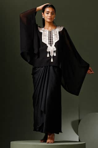 Two Sisters By Gyans Aztec Yoke Embroidered Cape Draped Skirt Set 