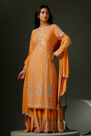 Two Sisters By Gyans Zari Mirror Embroidered Kurta Sharara Set 