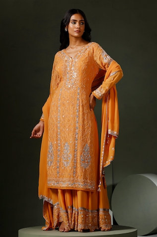 Two Sisters By Gyans Zari Mirror Embroidered Kurta Sharara Set