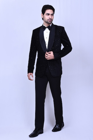 Classic Black Tuxedo With Sequins Hand Embroidery