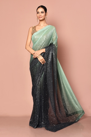 Buy Green Saree Georgette Embroidered Sequins For Women by Nazaakat by  Samara Singh Online at Aza Fashions.