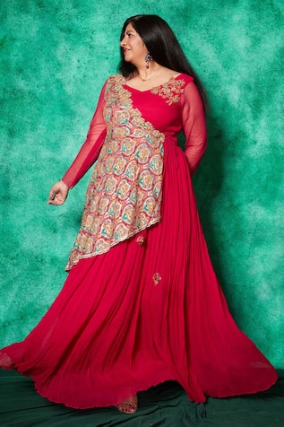 Saaj by Ankita Damask Sequin Bloom Cape With Anarkali 