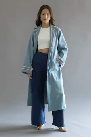 Kritika Madan Label Contrast Border Denim Trench Jacket 